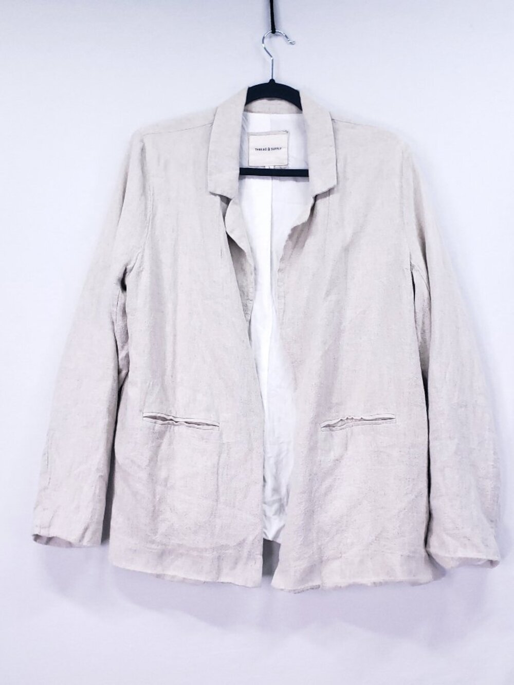 Thread Supply Womens Light Beige Blazer Jacket Size L Linen Blend Boho